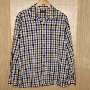 Vertical Mens Cream Blue Check Casual Long Sleeve Shirt XL